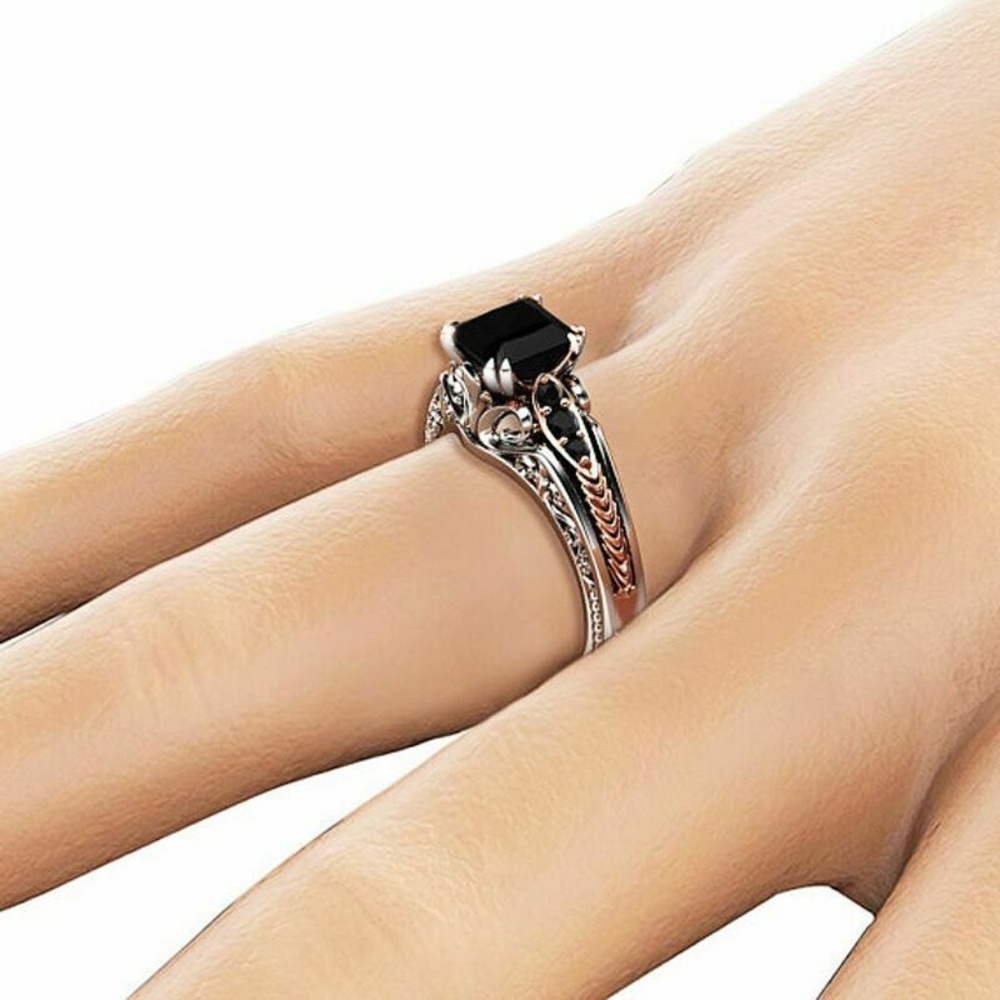 Elegant 925 Silver Black Sapphire Ring New - Picture 5 of 5